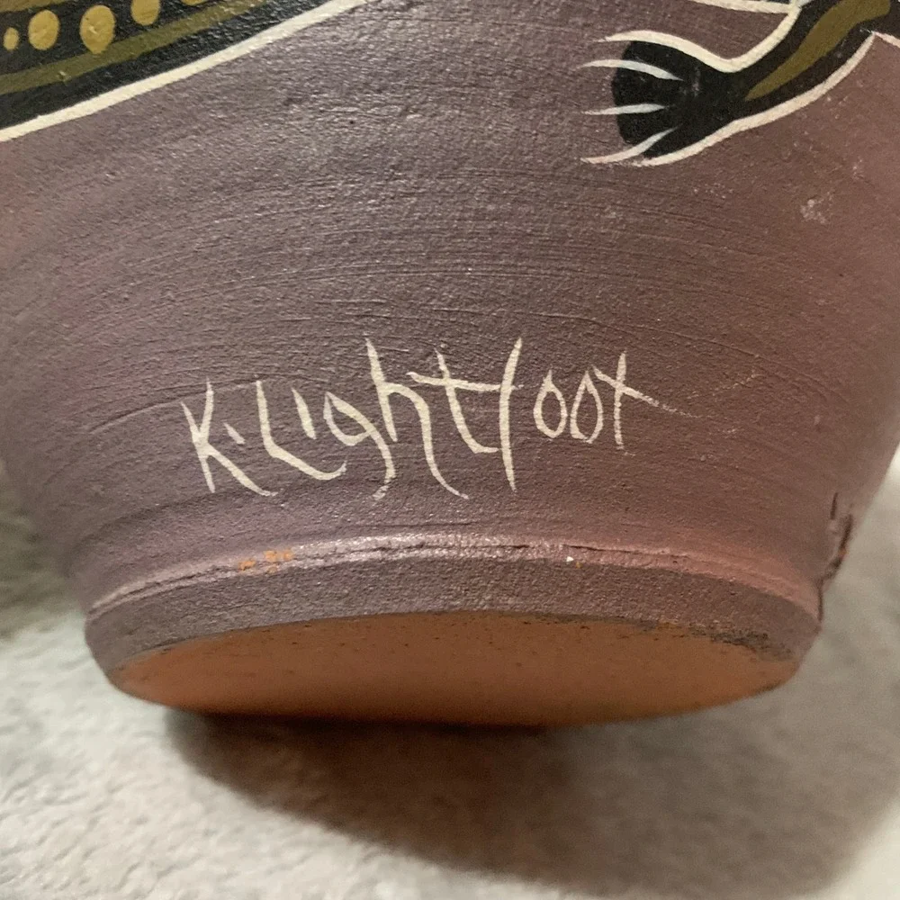 K Lightfoot Hand Painted Pottery Vase Kangaroo Aboriginal Art Unique Collectible